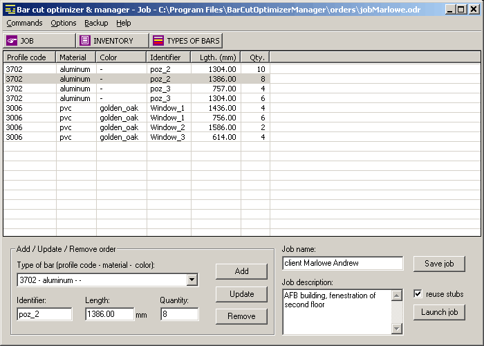 Windows 8 Bar Cut Optimizer and Manager full